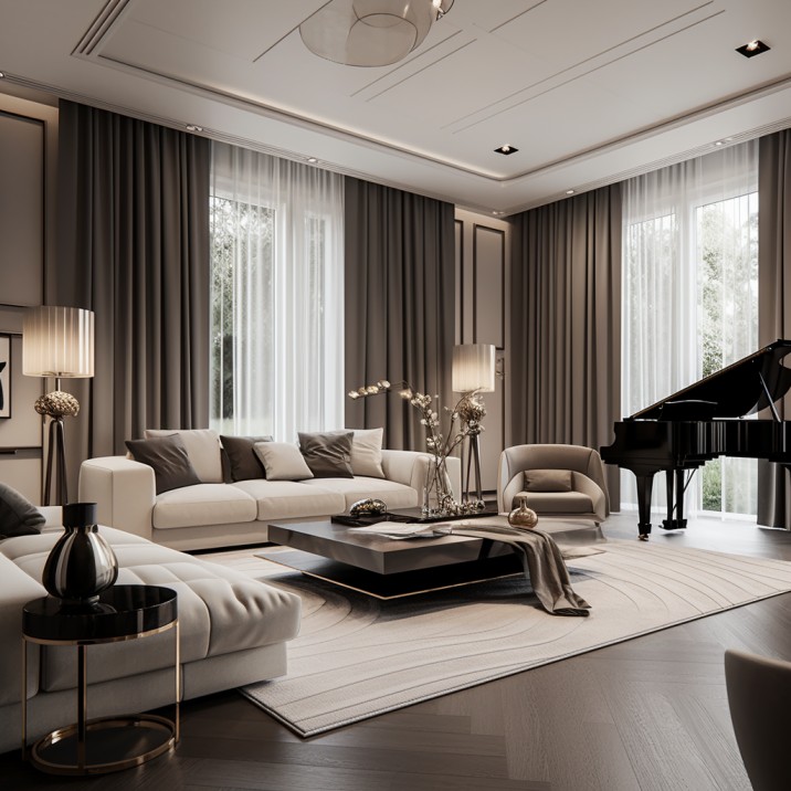 design_modern_living_room_with opulent curtains
