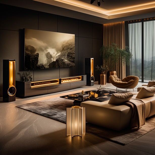 premium entertainment system in a luxury living room